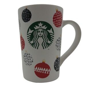 Starbucks 2016 Holiday Ornament Coffee Mug 12oz Ceramic White Red Black Tall